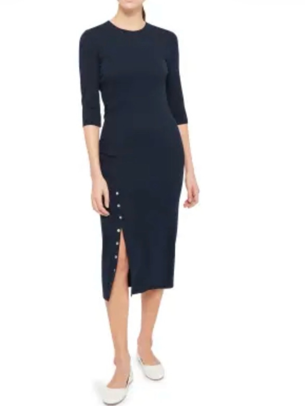Theory Navy Midi Dress with Side Button Slit